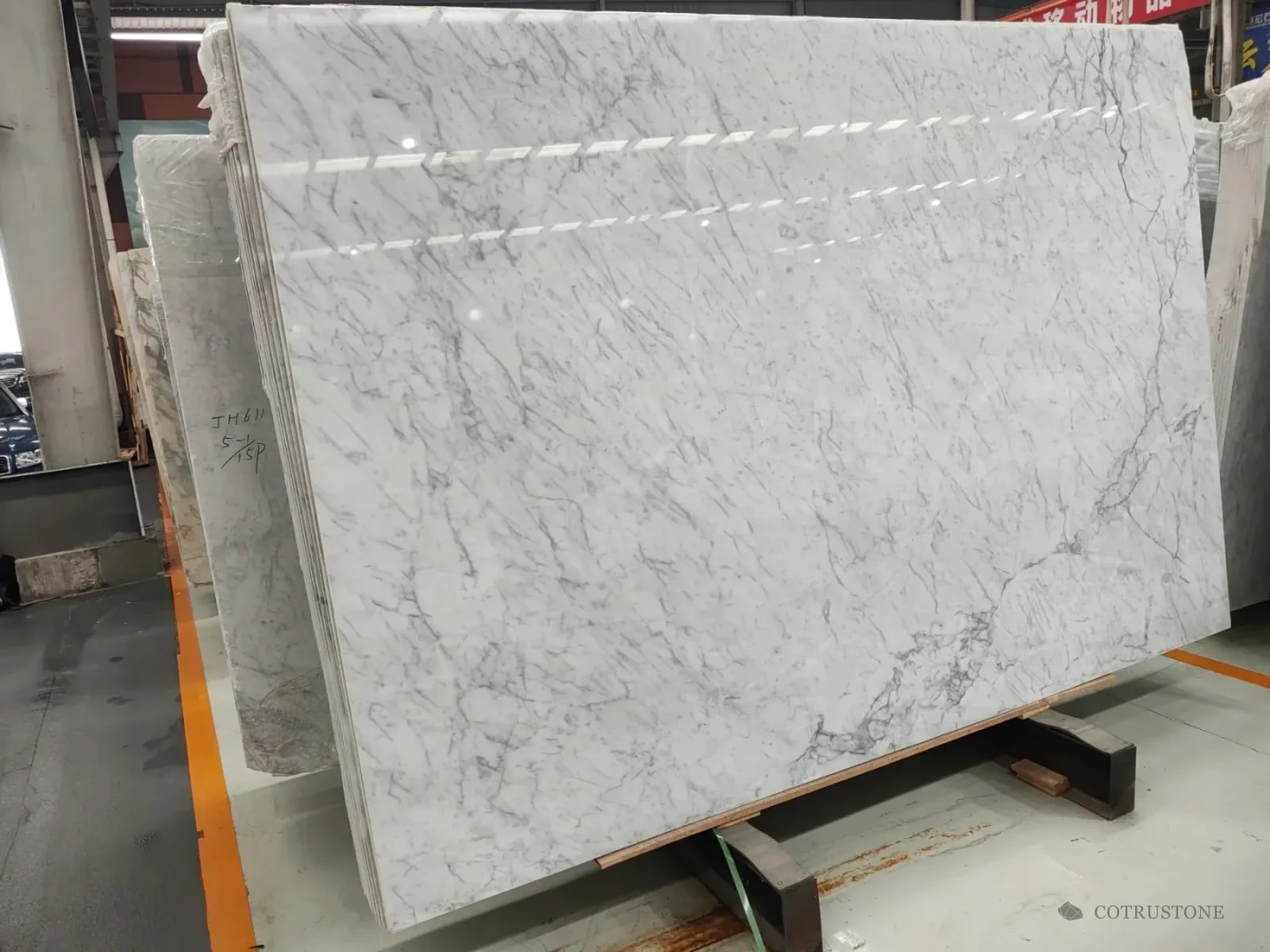 Complete Carrara White Marble slab with fine grey veining