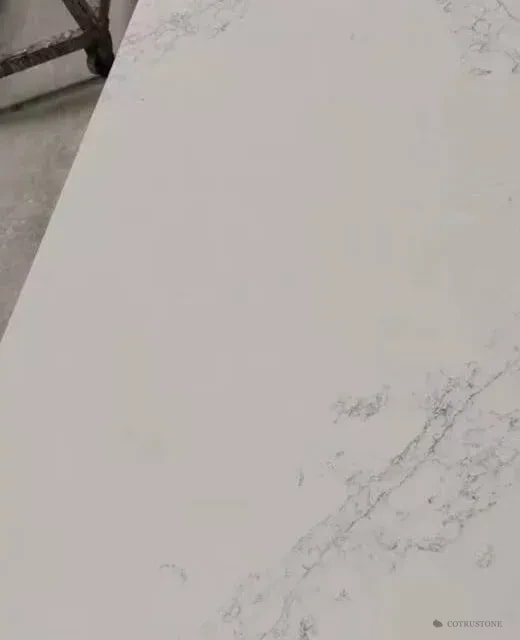 Carrara White Quartz Countertop — pale ground with fine grey movement