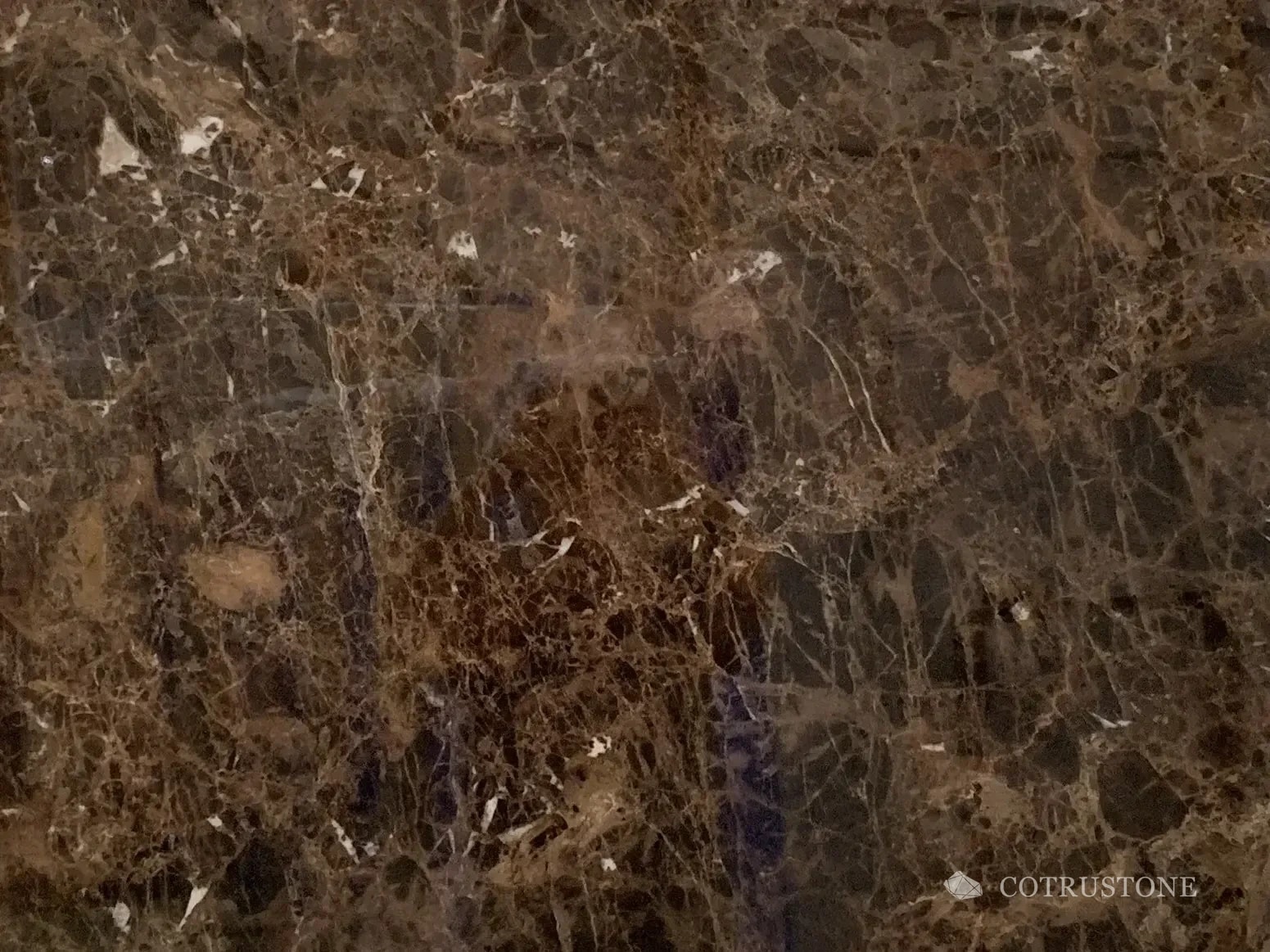 Dark Emperador marble photographed in the Cotrustone material archive
