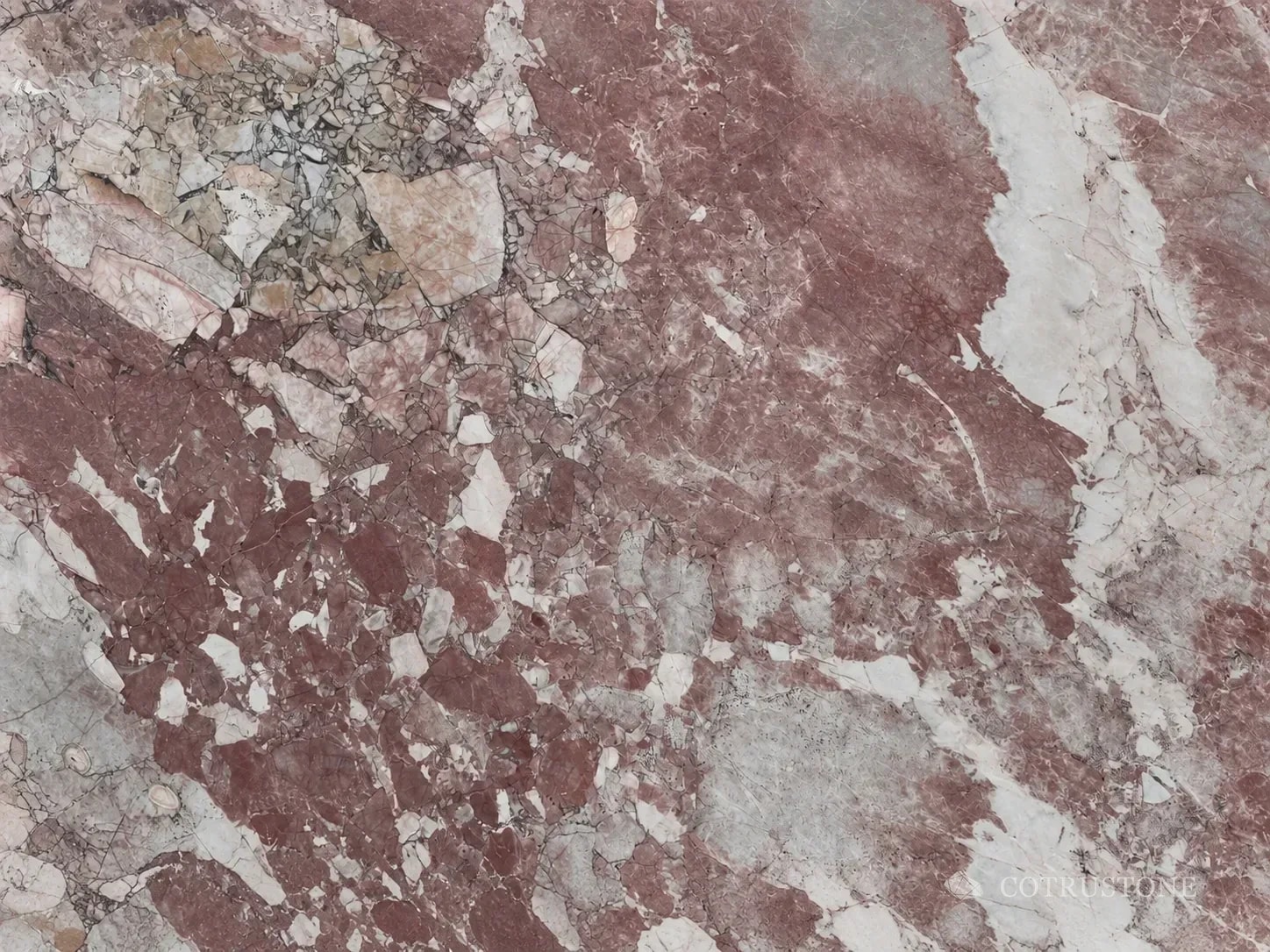 Four Seasons Pink marble slab with rose and pale contrasting mineral patches