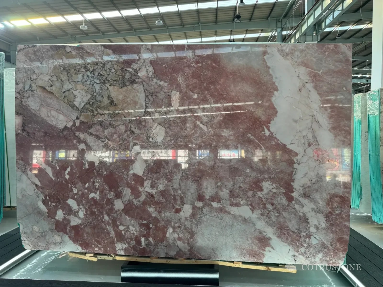 Four Seasons Pink marble slab with rose and pale contrasting mineral patches