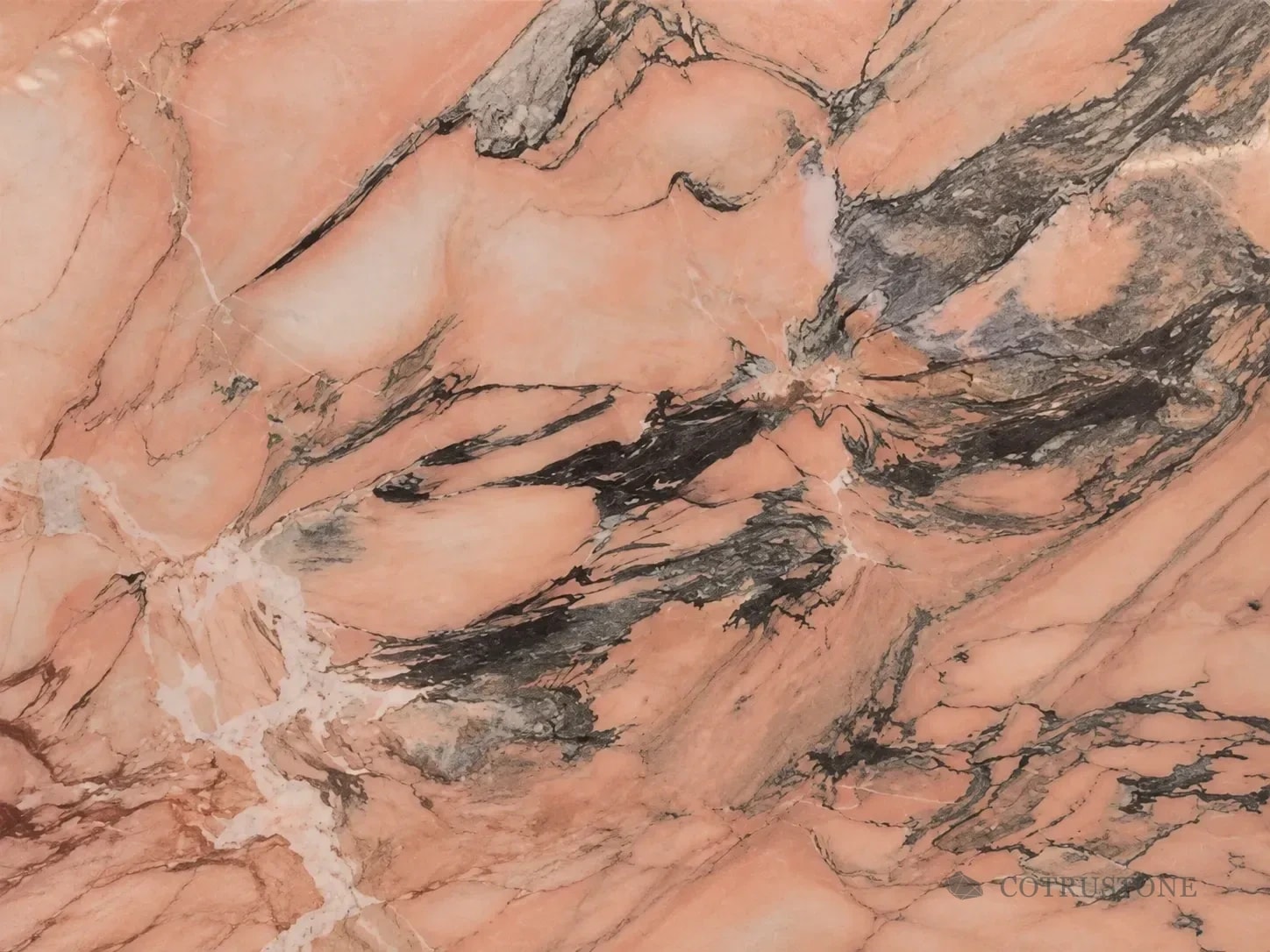 Rosso Antique marble slab with warm pink and grey veining