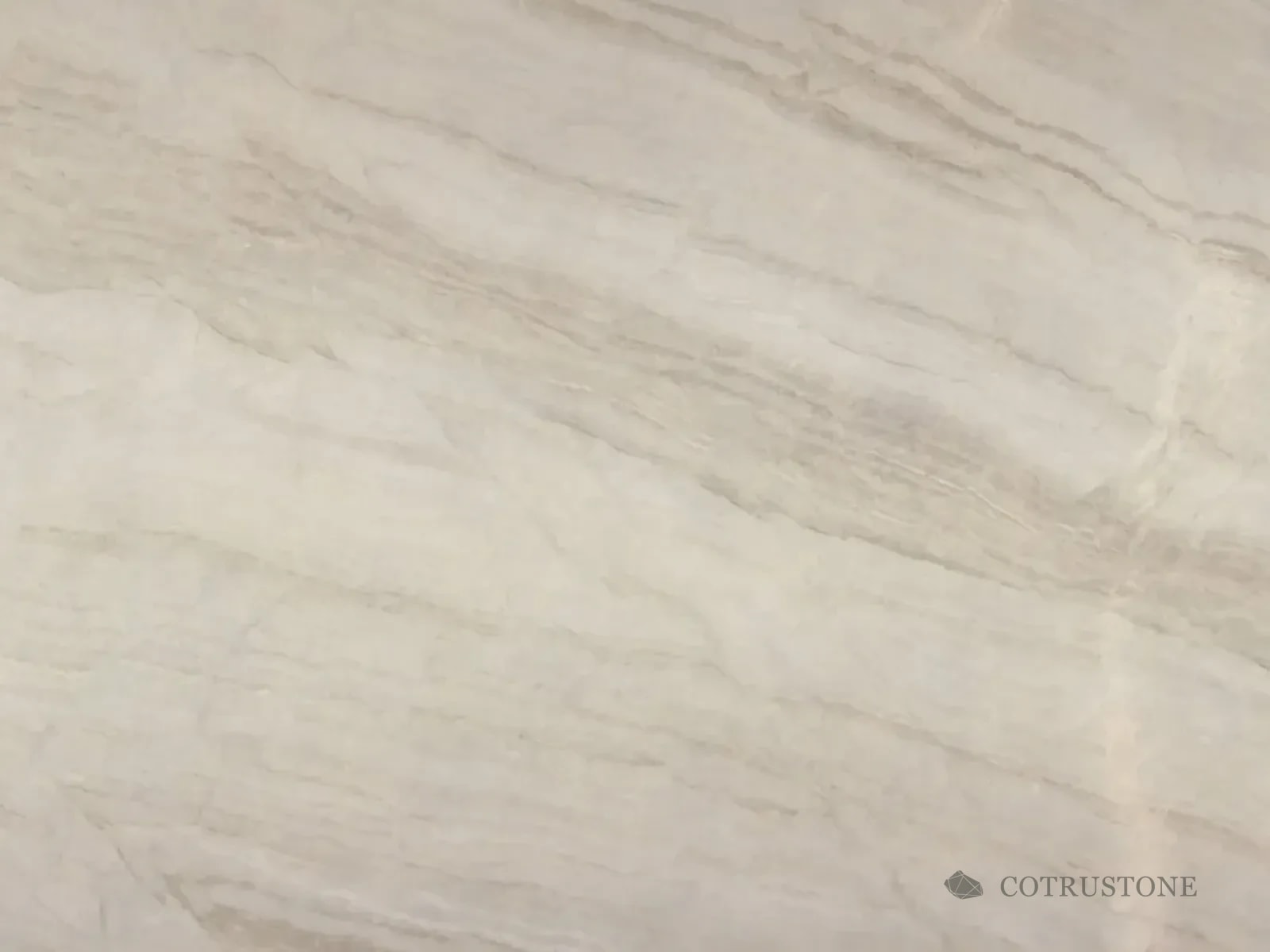 Warm ivory and beige veining in a Taj Mahal quartzite slab