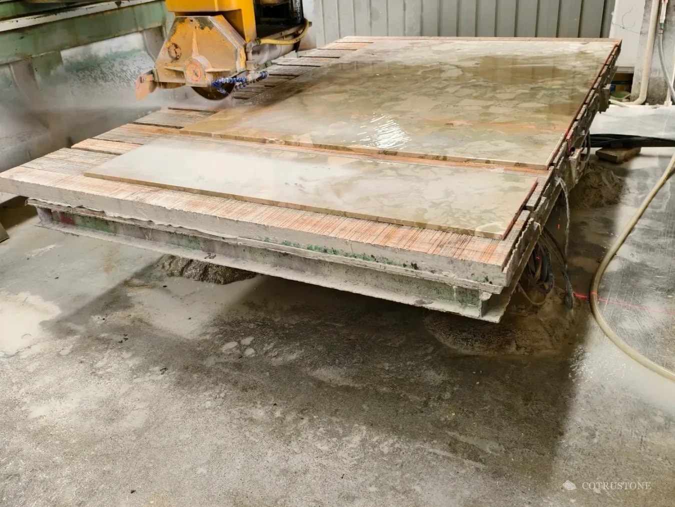 Stone component being machined for the Monet Garden vanity order