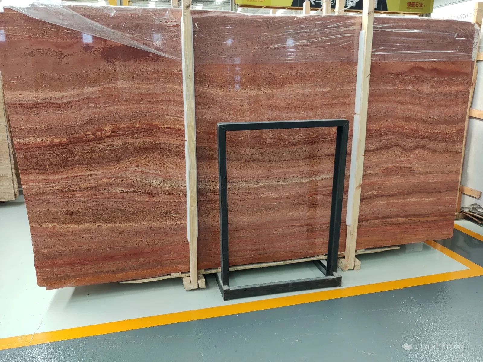 A slab of Iranian Red travertine
