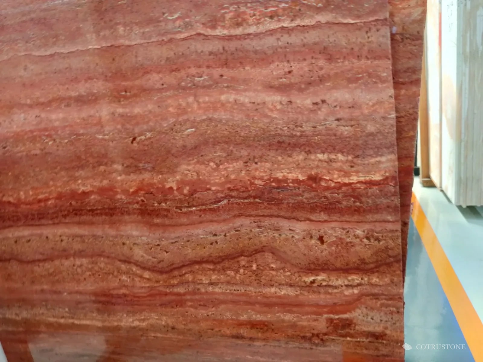 Close view of Iranian Red travertine bands