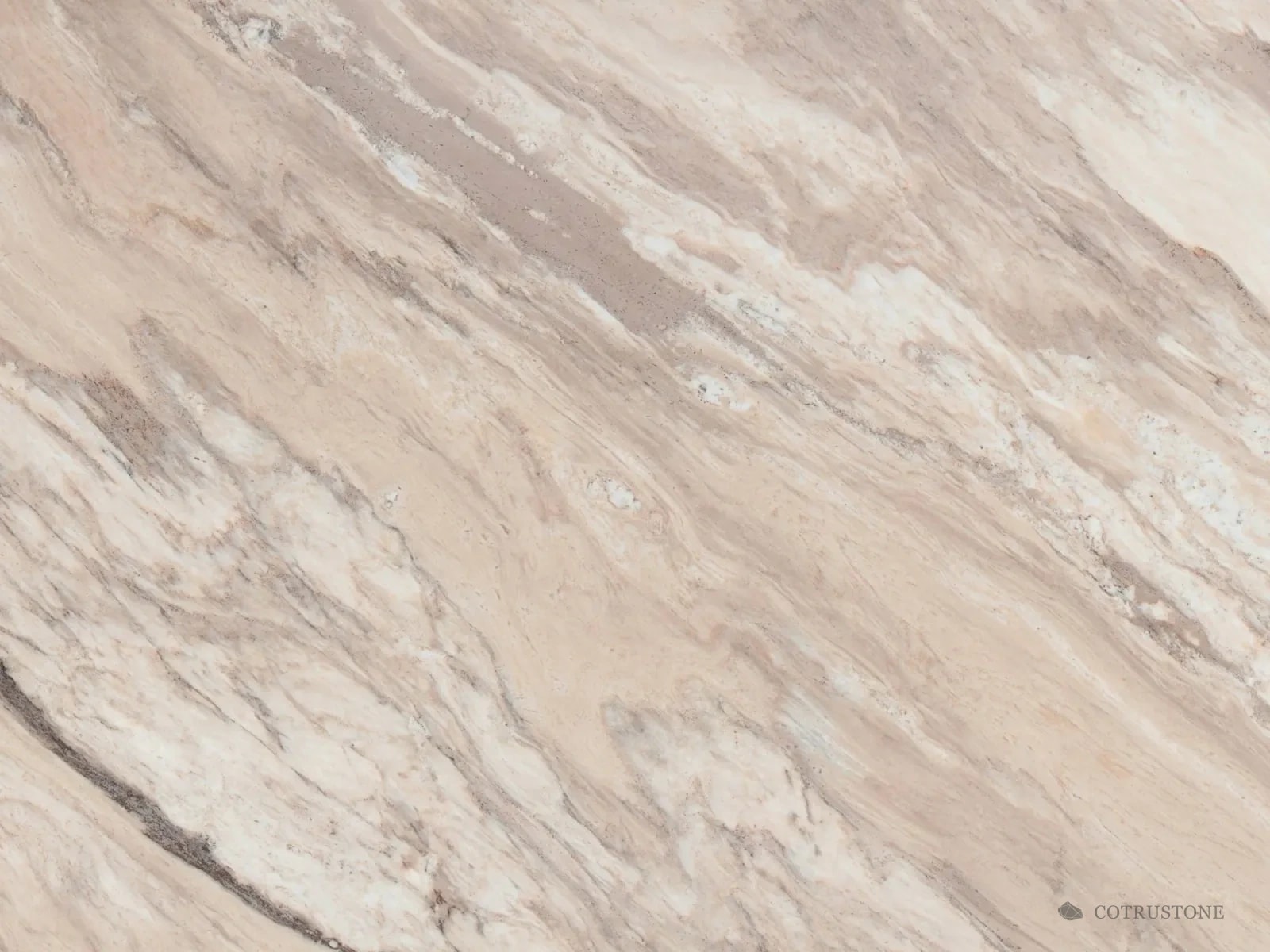 Palissandro Classico marble slab, cream and taupe bands with a darker diagonal vein