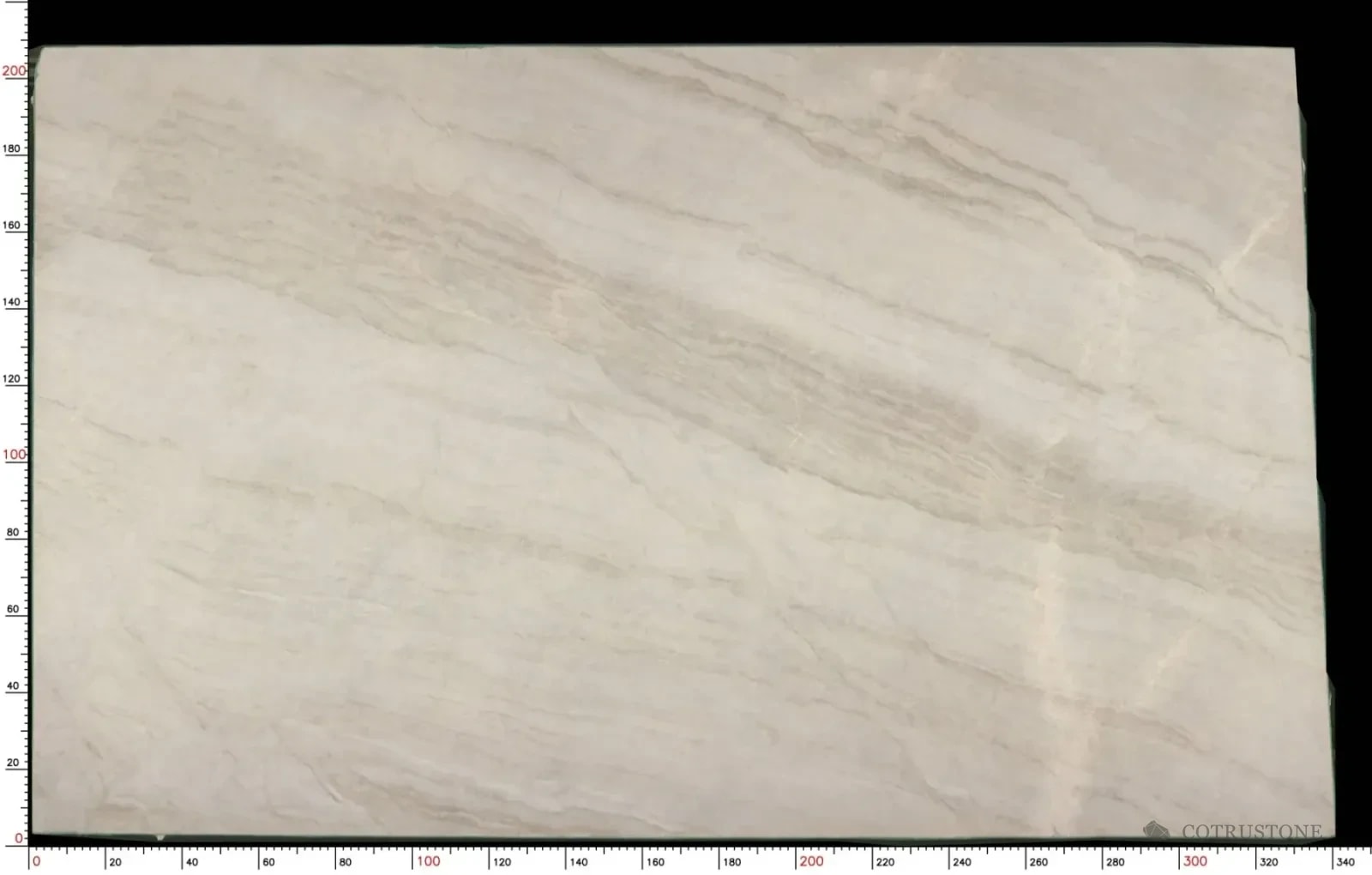 Full Taj Mahal quartzite slab with diagonal warm beige movement