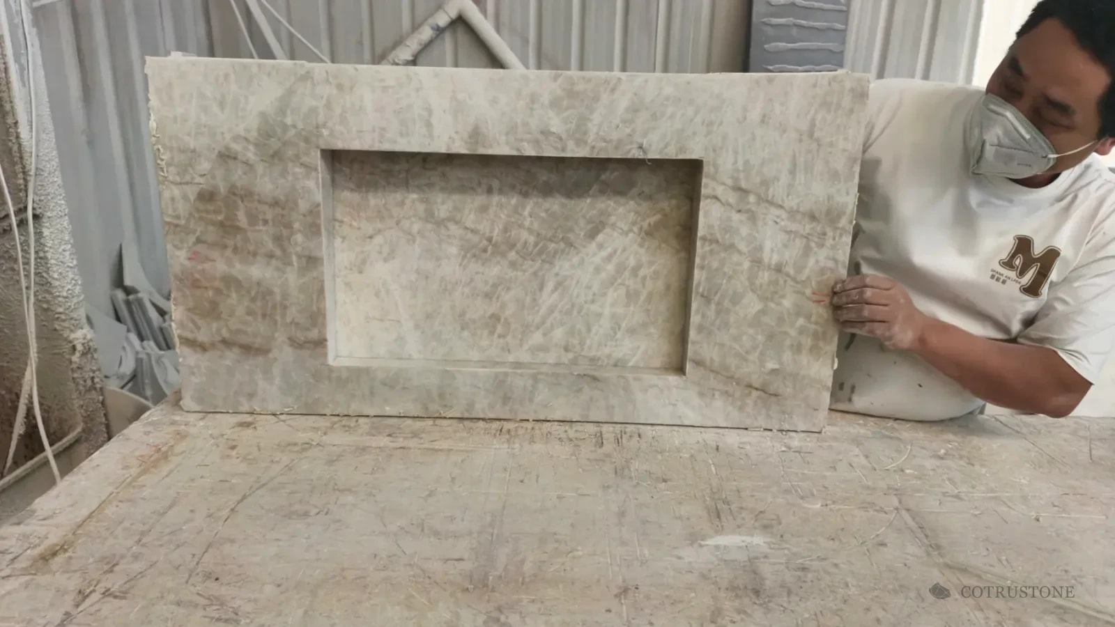 Taj Mahal sink component held upright during workshop review