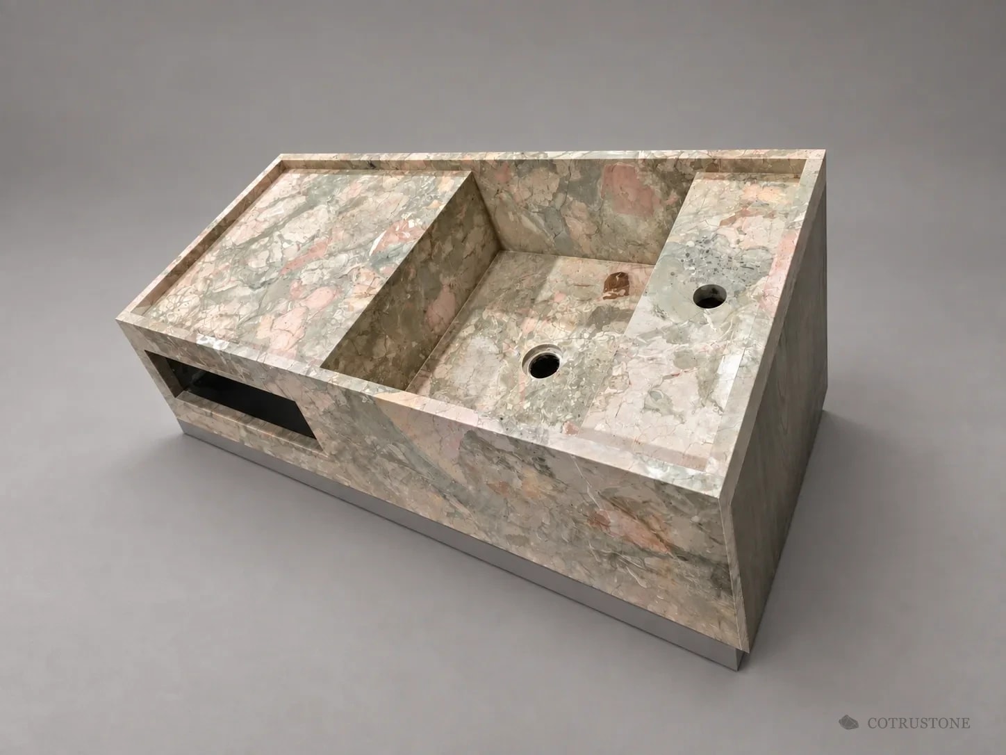 Monet Garden stone vanity with an integrated basin on a neutral background