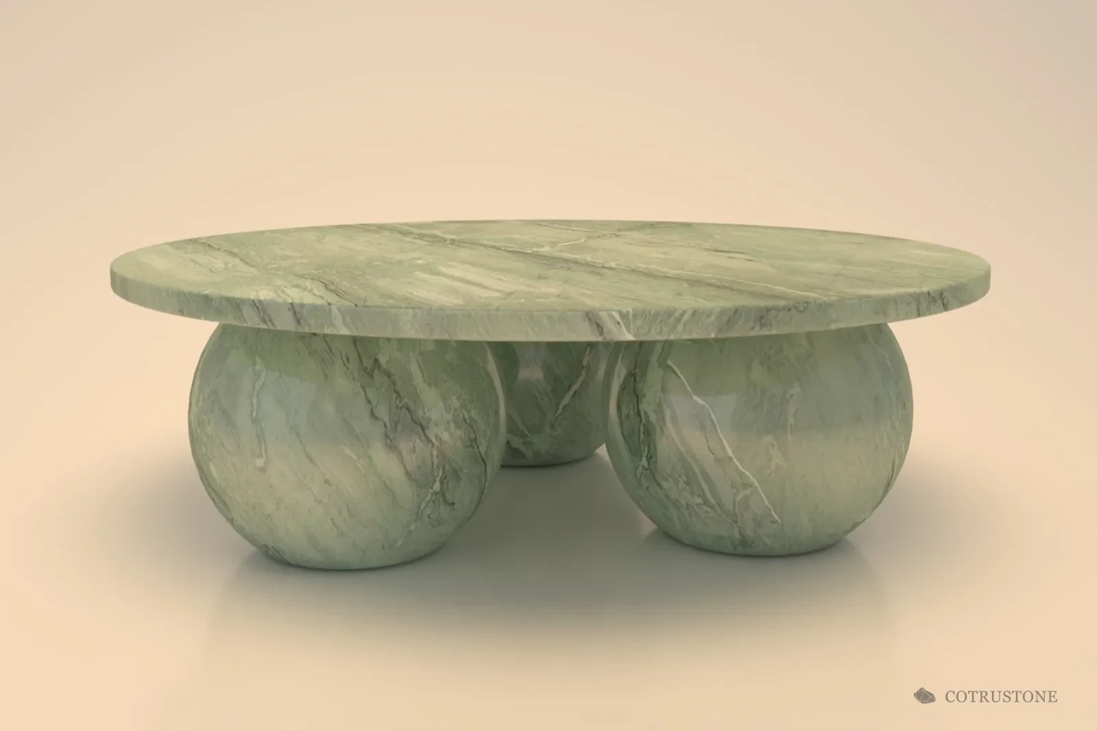 Green · Rendered round stone coffee table with rounded supports
